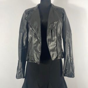 Gianni Binni Black Faux Leather Biker, Motto Jacket,XS